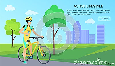 Cute Cyclist with Bottle on Bike, Active Lifestyle Vector Illustration