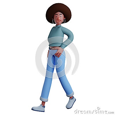 Cute 3D Afro Girl Cartoon Illustration with a funny expression Stock Photo
