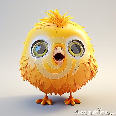 Cute 3d Character Art Of Yellow Animated Chicken - Cryengine Style Cartoon Illustration