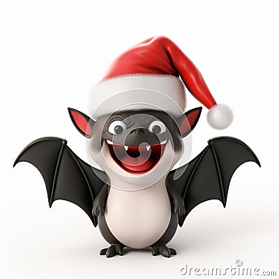 Christmas Bat In Santa Hat - 3d Illustration With Subtle Humor Stock Photo