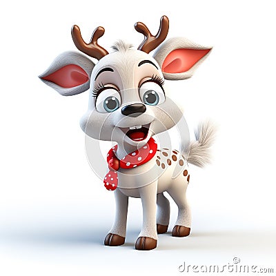 Cute 3D Christmas reindeer Rudolph nose and antlers on a snowy white background Generative AI Stock Photo