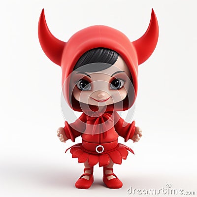 Cute 3d Female Devil In Red Costume - Kawaii Chic Cartoon Character Cartoon Illustration