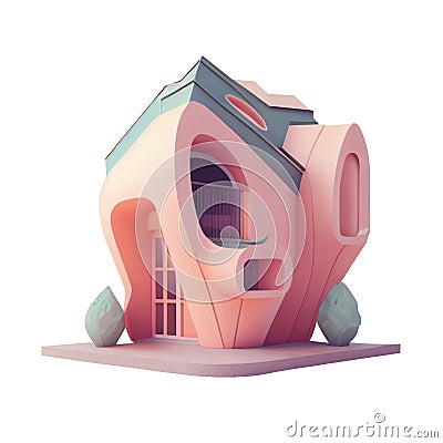 Cute 3d icon house symbol. Real estate, mortgage, loan concept. Cartoon minimal pastel color style on Isolated Transparent png Stock Photo