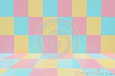 Cute 3d rendering illustration of checkered pattern background seamless. Empty table, square blank backdrop, banner stand on Cartoon Illustration