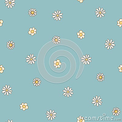 Cute daisy flowers summer seamless pattern on blue Stock Photo
