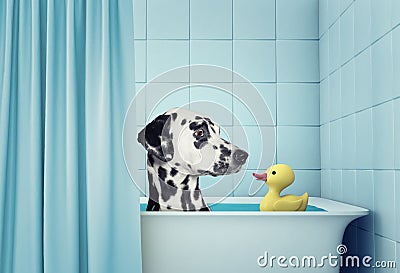 Cute dalmatian dog in the bath Stock Photo