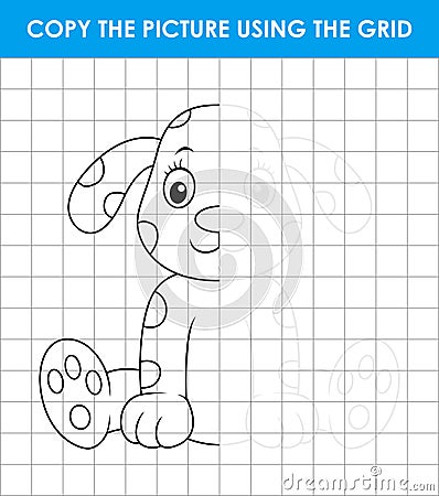 Cute dalmatian dog sitting. Grid copy game, complete the picture educational children game Vector Illustration