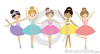 Cute Dancing Little Ballerinas Vector Illustration. Vector Illustration