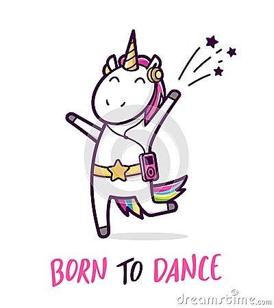 Cute dancing unicorn. Vector cartoon illustration Vector Illustration