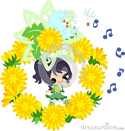 Cute dandelion girl Vector Illustration