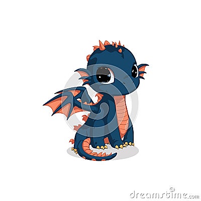 Cute dark blue baby dragon cartoon Stock Photo