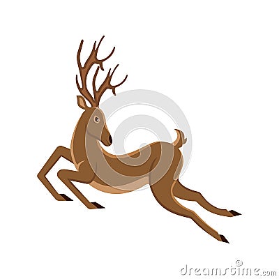 Cute Deer Cartoon Running. Reindeer Moving. Leaping Stag Vector Illustration