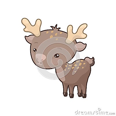 Cute deer colorful icon on white background. Woodland animal clipart. Cute brown reindeer clip art Stock Photo