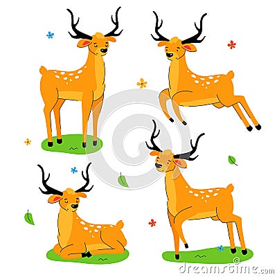 Cute deer - flat design style set of cartoon characters Vector Illustration