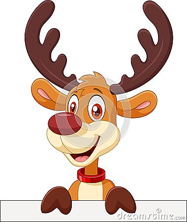 Cute deer holding blank sign Isolated on white background Vector Illustration