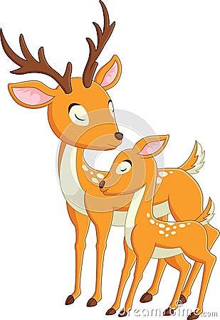 Cute deer mother cartoon with her baby deer Vector Illustration