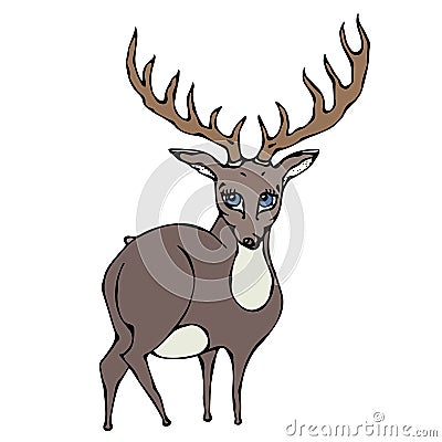 Cute Deer Reindeer Caribou Cartoon Character. Isolated On a White Background Doodle Cartoon Hand Drawn Sketch Vector. Vector Illustration