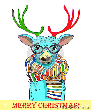 Cute deer with scarf Vector Illustration