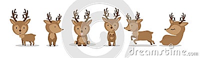 Cute Deers in flat style set on white background Vector Illustration