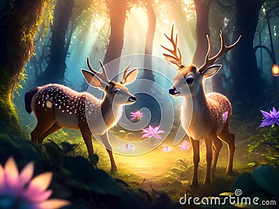 cute deers in the woods, ai generative Stock Photo