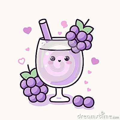 Cute delicious milkshake with blueberries. Vector illustration, kawaii smoothie food icon, generative ai Cartoon Illustration