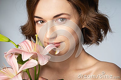 Close up of pretty female that looking at camera Stock Photo