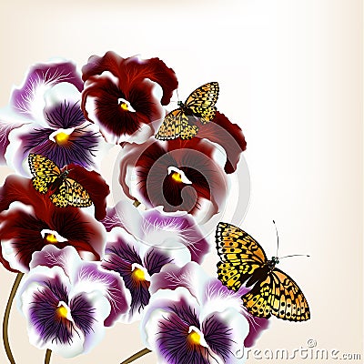 Cute design with realistic violets flowers Stock Photo