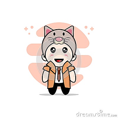 Cute detective character wearing cat costume Vector Illustration