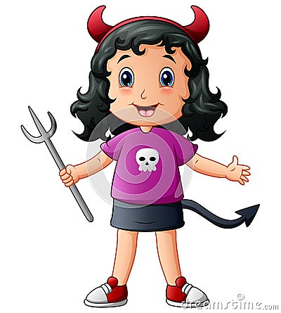 Cute devil girl cartoon Vector Illustration
