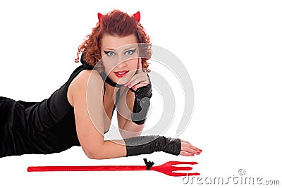 Cute devil girl looking at you Stock Photo