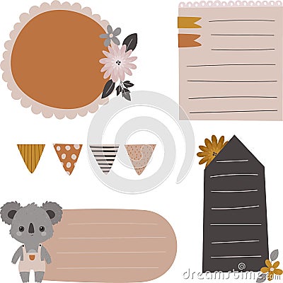 Cute digiral papers and stickers for bullet journal, planner or snail mail Vector Illustration