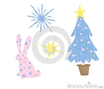 A cute digital christmas set. Vector Illustration