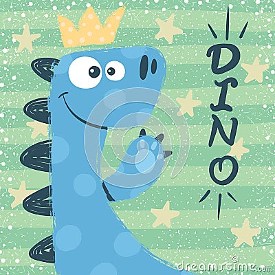 Cute dino characters. Princess illustration. Vector Illustration