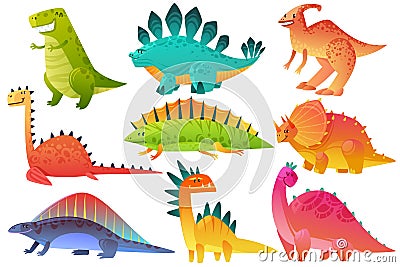 Cute dino. Dinosaur dragon wild animals character nature happy kids pterosaur brontosaurus dinos figure jungle cartoon Vector Illustration