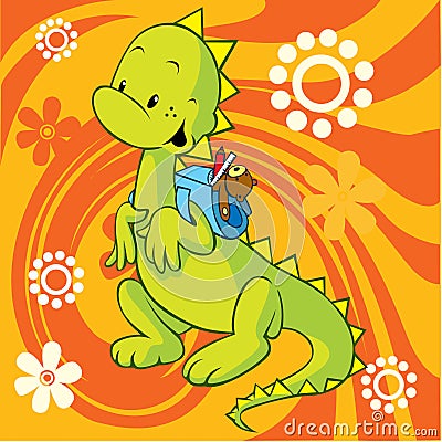 Cute dino with school bag Vector Illustration