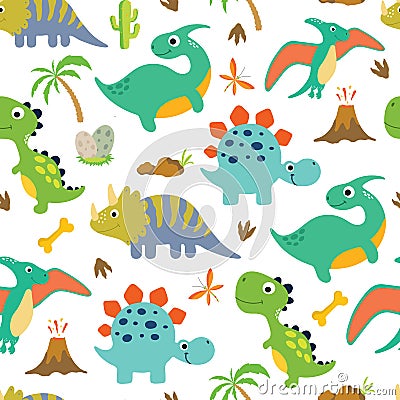 Cute dino seamless pattern Vector Illustration