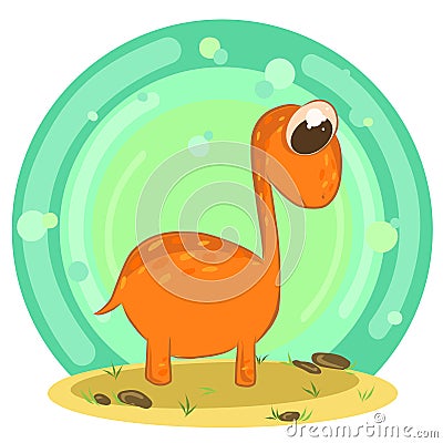 Illustration of dipladog on sand with rocks. Green background with highlights and circles. Vector. Vector Illustration