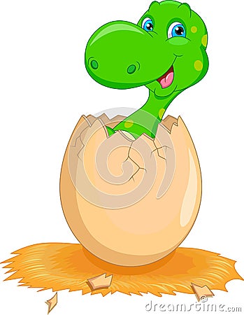 Cute dinosaur cartoon hatching Vector Illustration