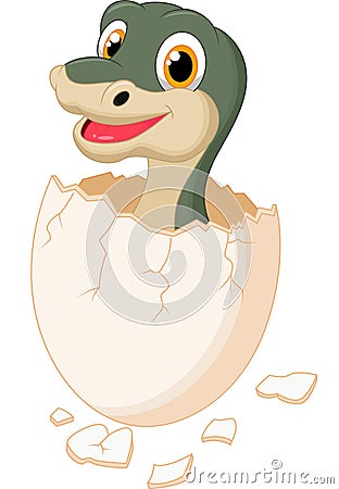 Cute dinosaur cartoon hatching Vector Illustration