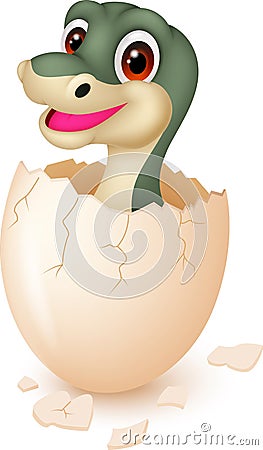 Cute dinosaur cartoon hatching Vector Illustration