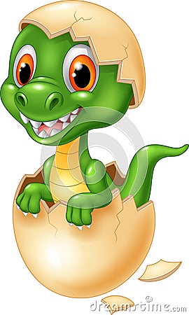 Cute dinosaur cartoon hatching Vector Illustration