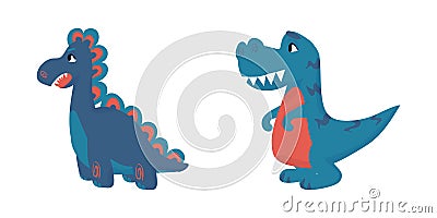 Cute dinosaur. Funny happy T-rex, cartoon flat style animals, hand drawn reptile characters, fantasy creatures for kids Vector Illustration