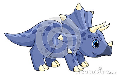 Cute dinosaur icon. Blue triceratops. Smiling dino Vector Illustration