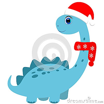 Cute dinosaur in santa claus hat illustration, christmas vector Vector Illustration