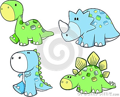 Cute Dinosaur Set Vector Illustration