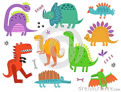 Cute Dinosaurs characters vector set Vector Illustration