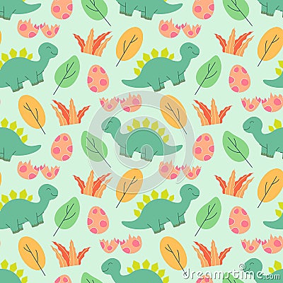 Cute dinosaurs pattern design as vector. Vector illustration seamless pattern with Dinosaurs Vector Illustration