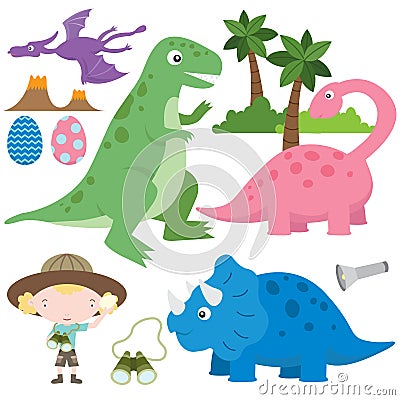 Cute Dinosaurs Vector Illustration