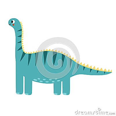 Cute diplodocus animal isolated on white background. A long neck funny dinosaur Vector Illustration