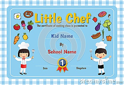 Little chef cooking class diploma certificate background design template Cartoon Illustration